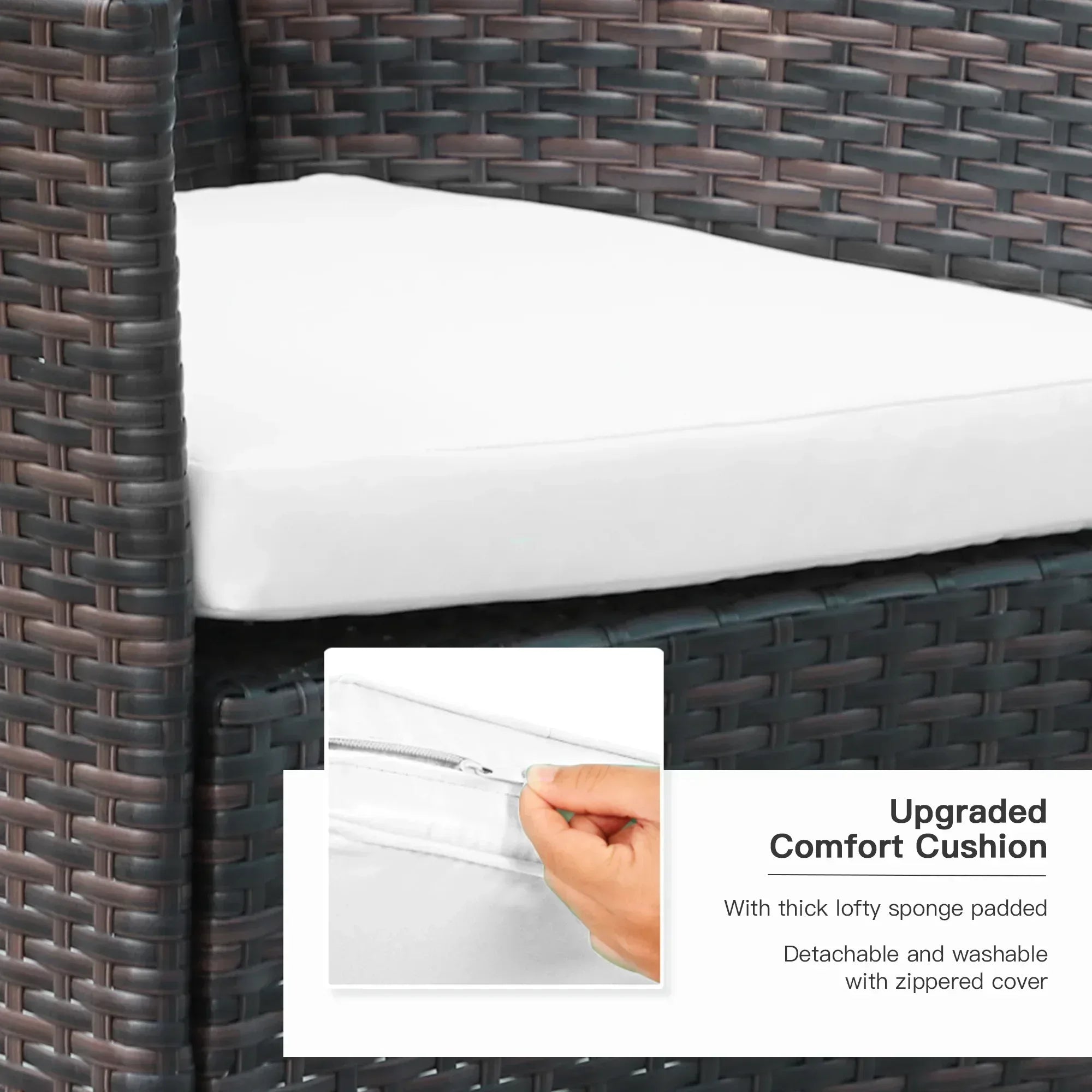 6 Seater Rattan Dining Set with Cushions, Rattan Garden Furniture Set with 6 Armchairs, Rectangular Glass Top Table, Outdoor Dining Table and Chairs, Brown - Bobobiy