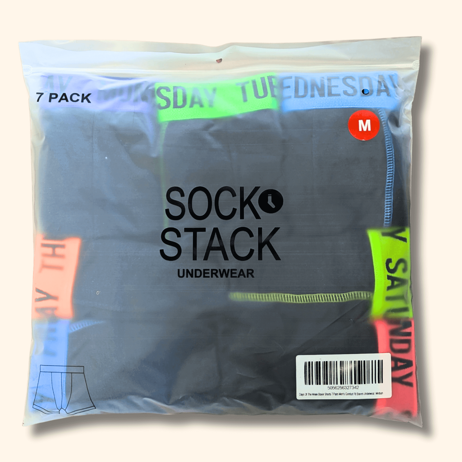 7 Pack Days Of The Week Comfort Fit Boxer Shorts Menswear, Small to XLarge