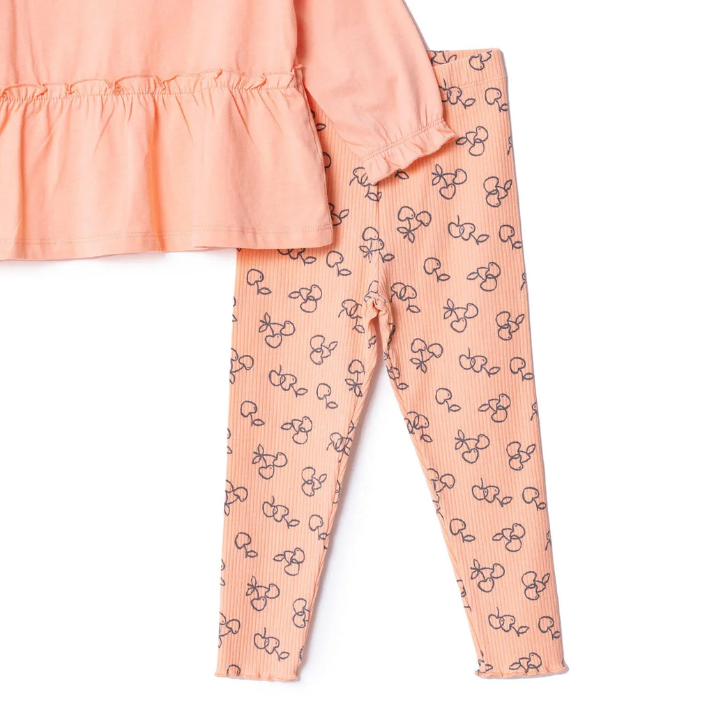 HelloBaby Winter Cherry Blouse-Leggings - Salmon