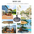 Dark bronze round parasol base with upright pole for outdoor umbrella setup