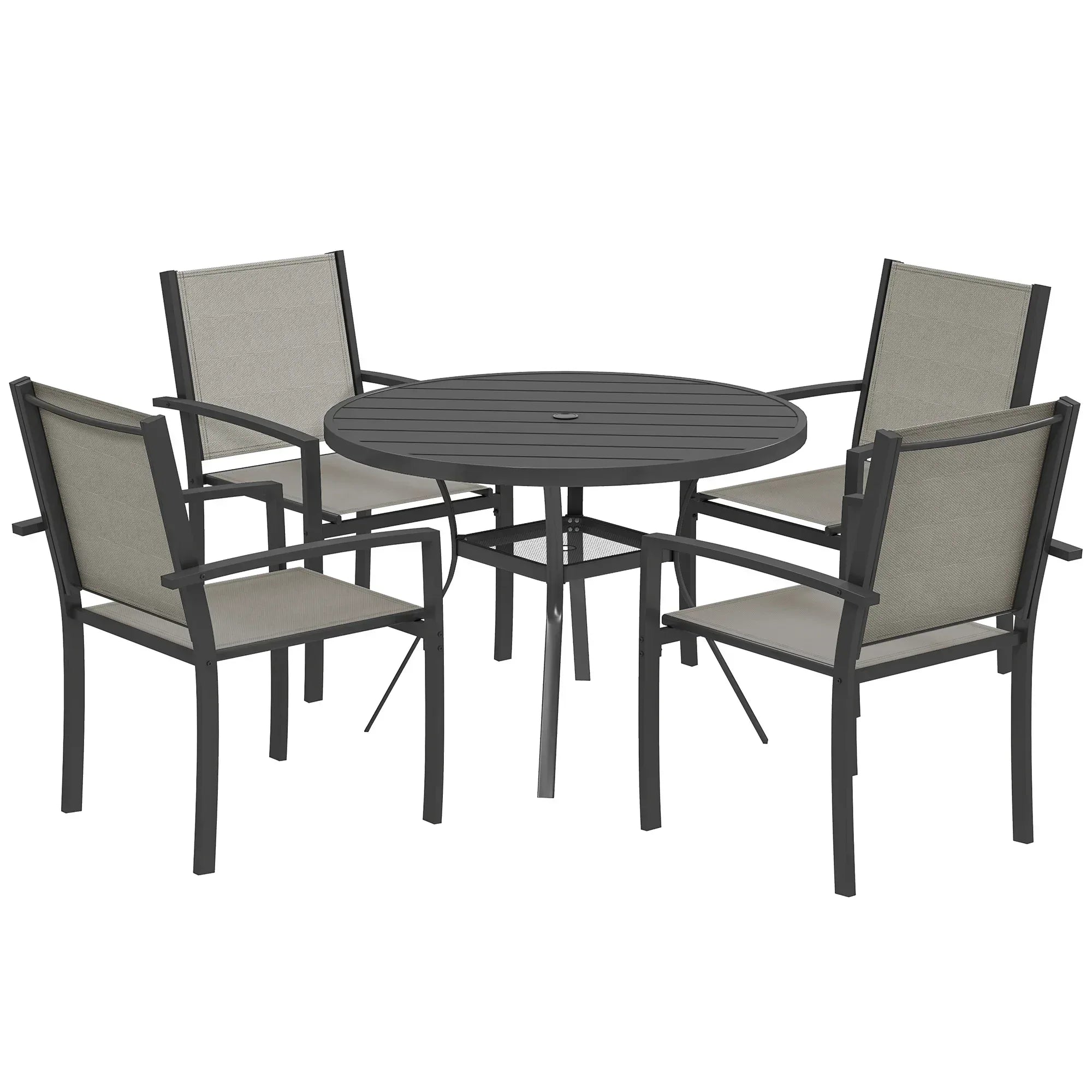 5 Piece Garden Furniture Set, Garden Dining Set with Round Table and 4 Stackable Chairs, Steel Frame, for Outdoor, Patio, Terraces, Dark Grey - Bobobiy