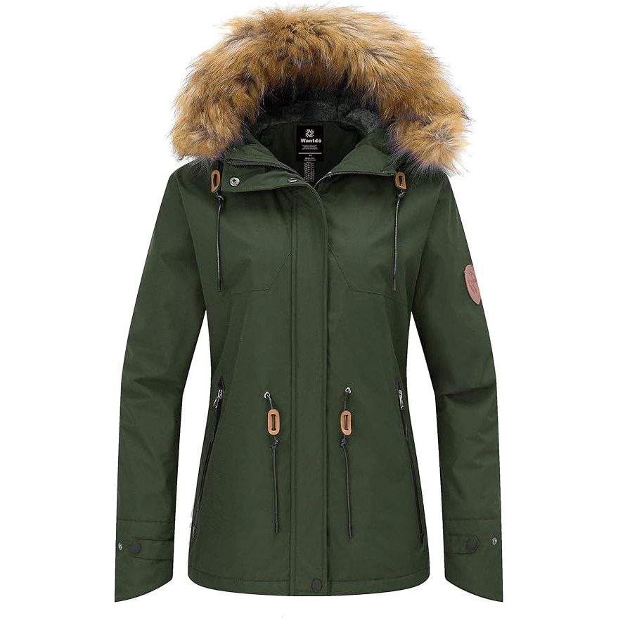 Womens Ski Jacket Waterproof Snowboarding Winter Coat Army Green XL Wantdo