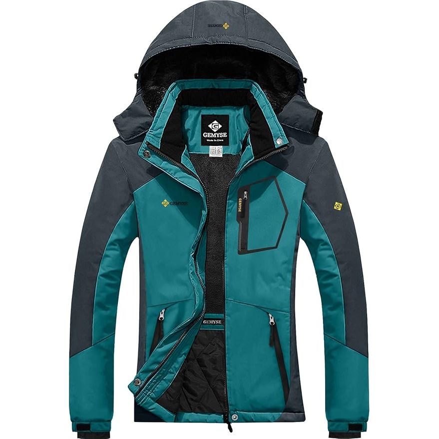 Women's Waterproof Ski Jacket Fleece Coat with Hood, Size XL GEMYSE