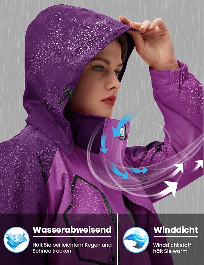 Women's Winter Ski Coat Jacket 3-in-1  Waterproof, Windproof, Warm, Purple Size S