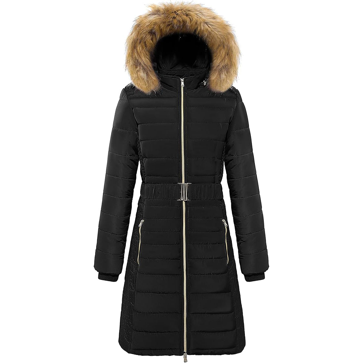 Womens Long Winter Coat Warm Padded Jacket Windproof Faux Fur Hood Size S Wantdo