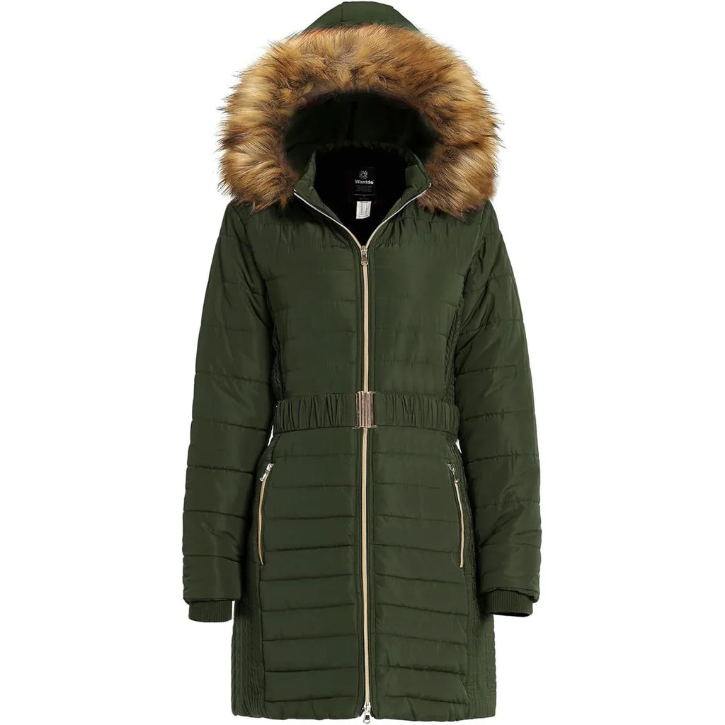 Wantdo Women's Long Winter Puffer Coat Waterproof Jackets Army Green - Bobobiy