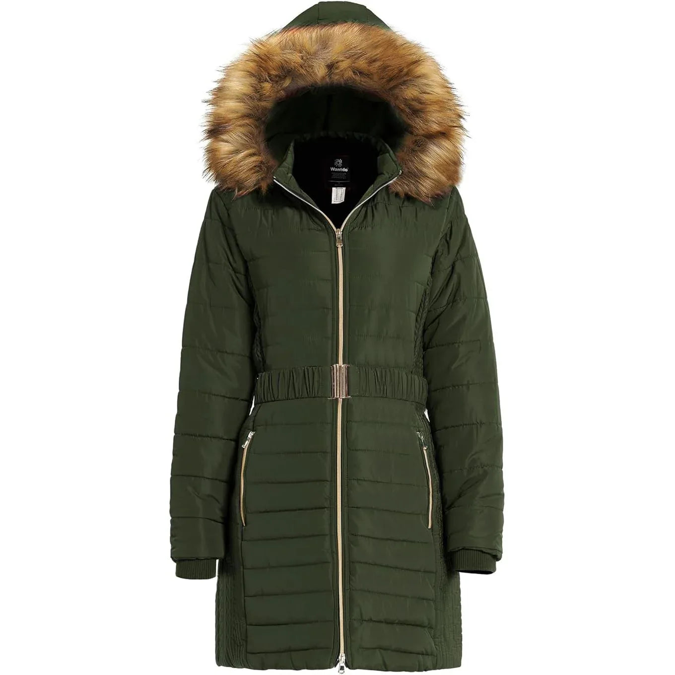 Wantdo Women's Long Winter Puffer Coat Waterproof Jackets Army Green - Bobobiy