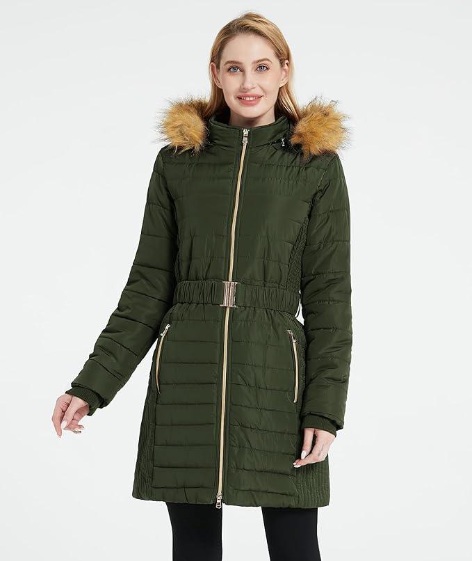 Wantdo Women's Long Winter Puffer Coat Waterproof Jackets Army Green - Bobobiy