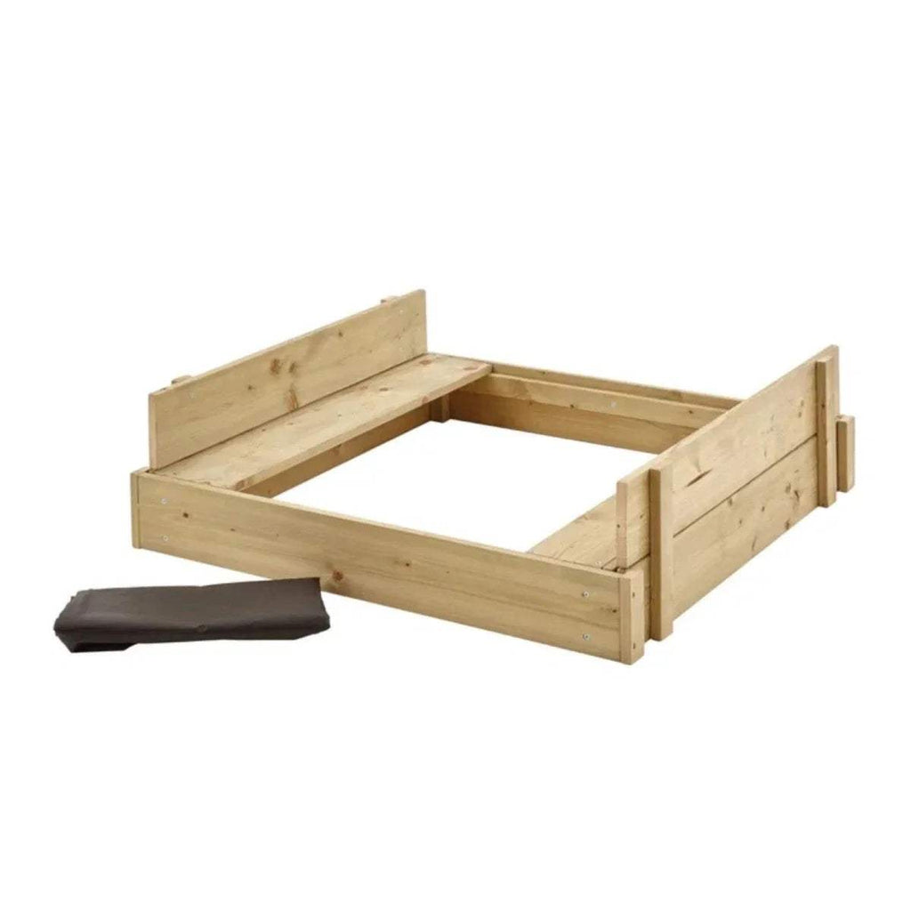 Wooden lidded sandpit frame with lid accessory shown beside it