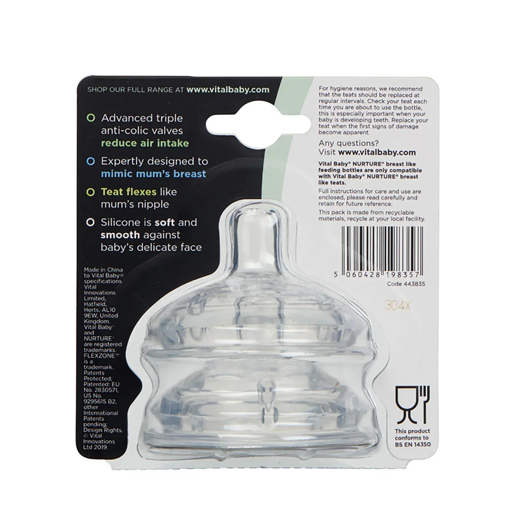 Vital Baby Nurture Breast Like Feeding Teat Medium Flow Pack of 2 - Bobobiy