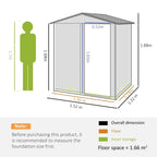 Green metal shed size diagram with labeled dimensions and floor space
