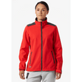 Women's red softshell jacket, full-zip front with stand collar and side pockets