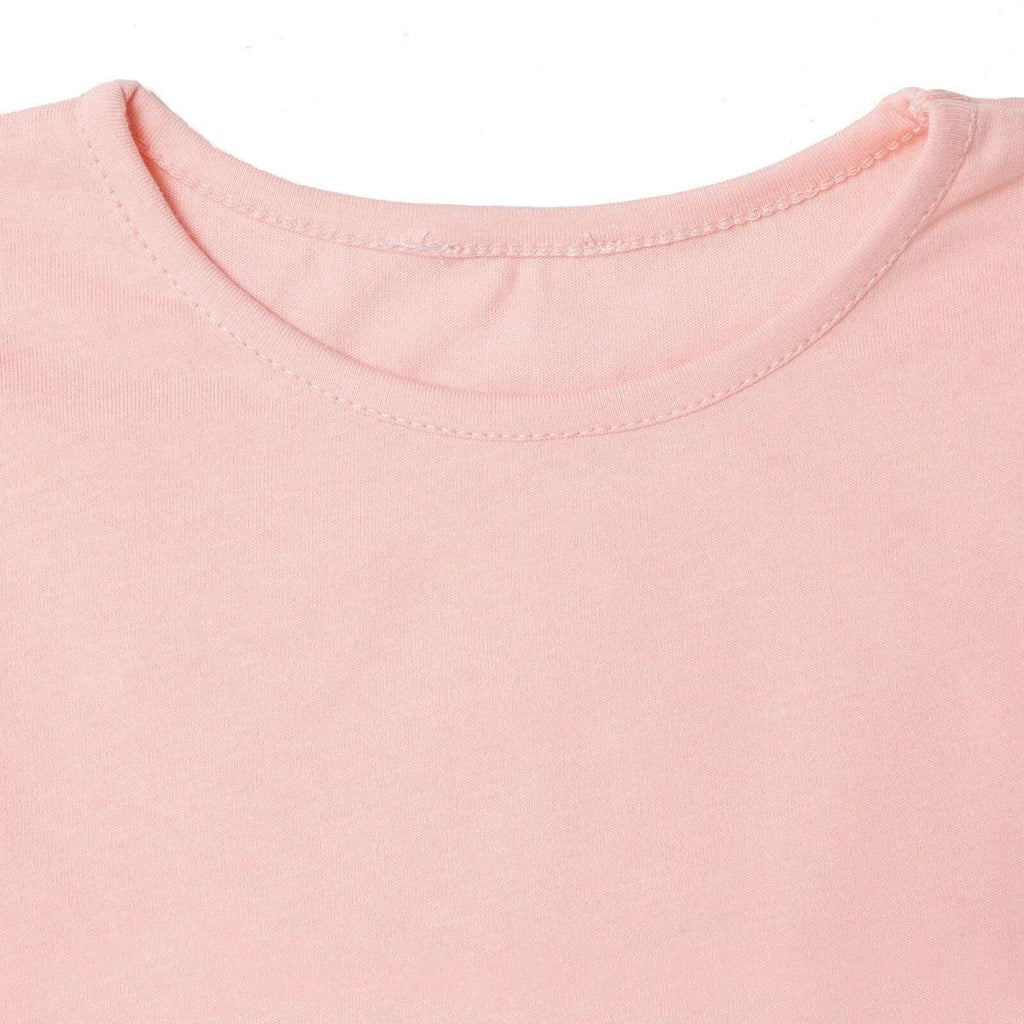 Powder pink crew neck jersey baby top with soft collar stitching