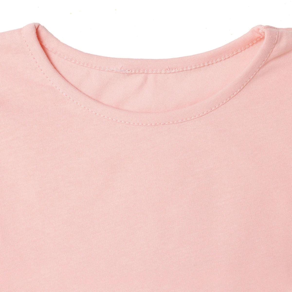 Powder pink crew neck jersey baby top with soft collar stitching