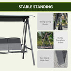 Outdoor swing bench frame with spring hooks, triangular legs, and non-slip feet