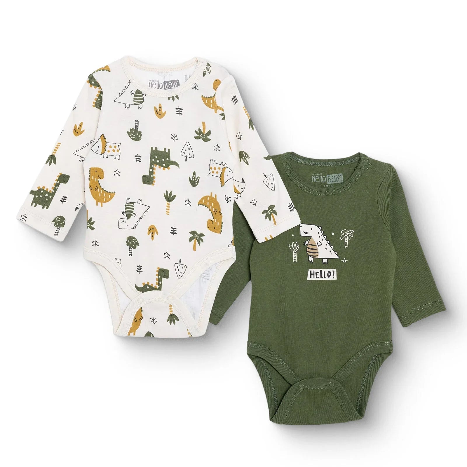 HelloBaby Long Sleeve Body 2 Pack - Khaki