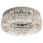 Silver crystal ceiling light with round canopy and faceted crystal prisms