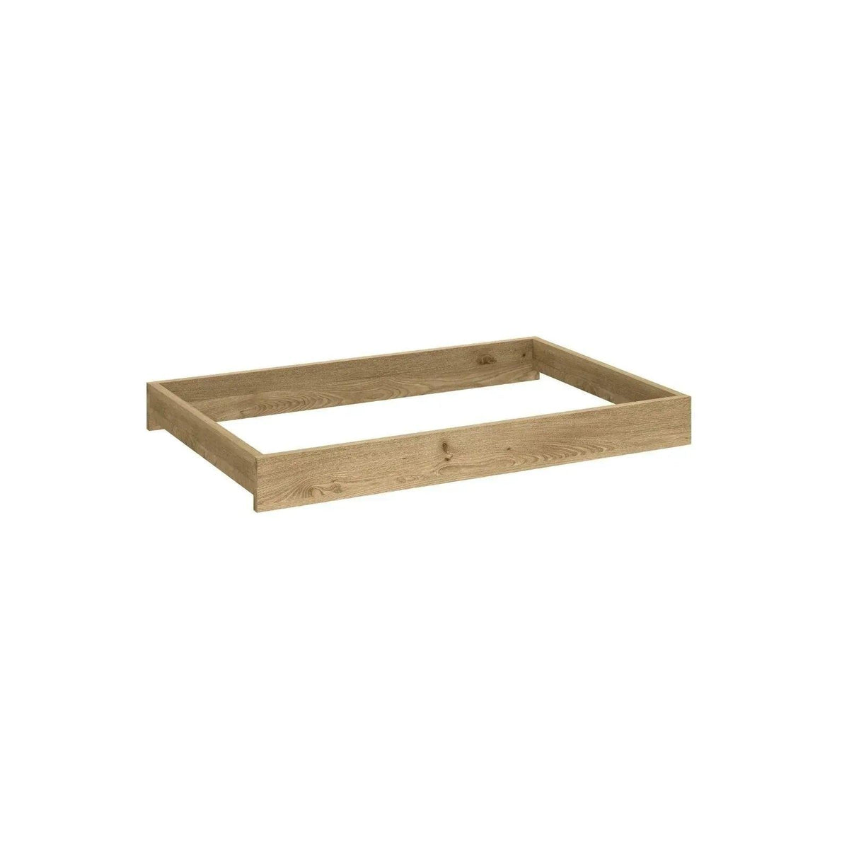 Wooden changing tray base for kids dresser, shown without drawers or panels