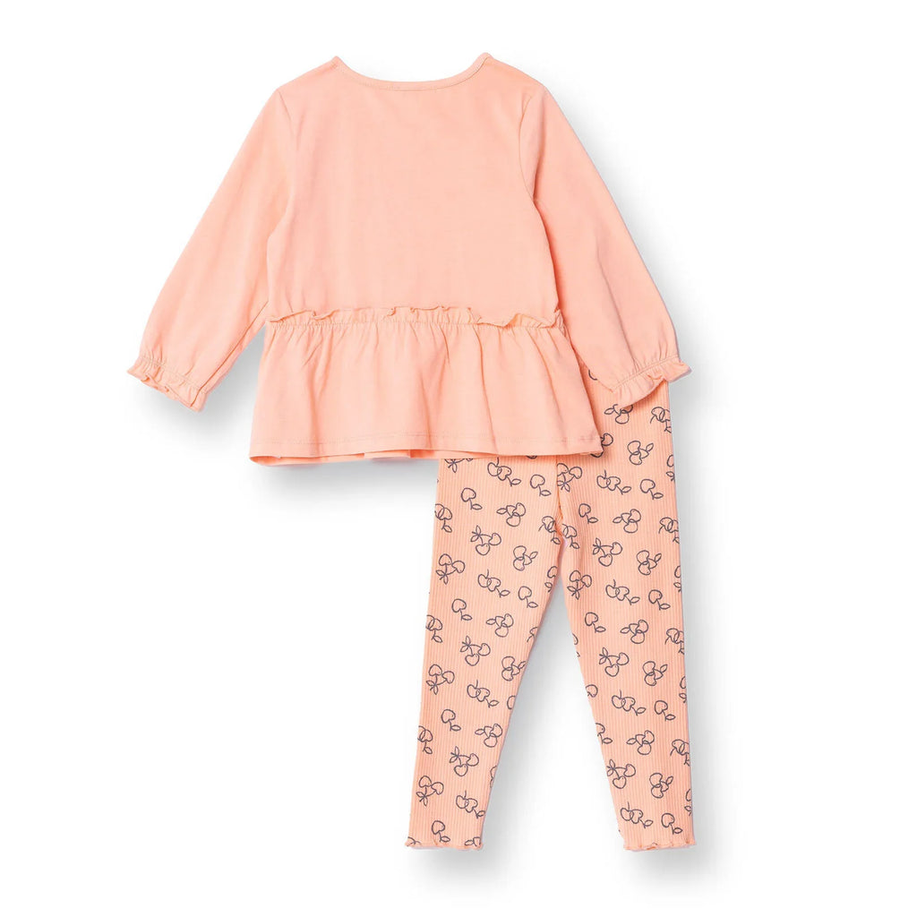 HelloBaby Winter Cherry Blouse-Leggings - Salmon