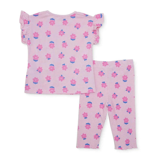 HelloBaby Girls Blouse & Leggings Set Floral Print Ditsy Flower Crew Neck Full Length Short Sleeve - Pink Printed