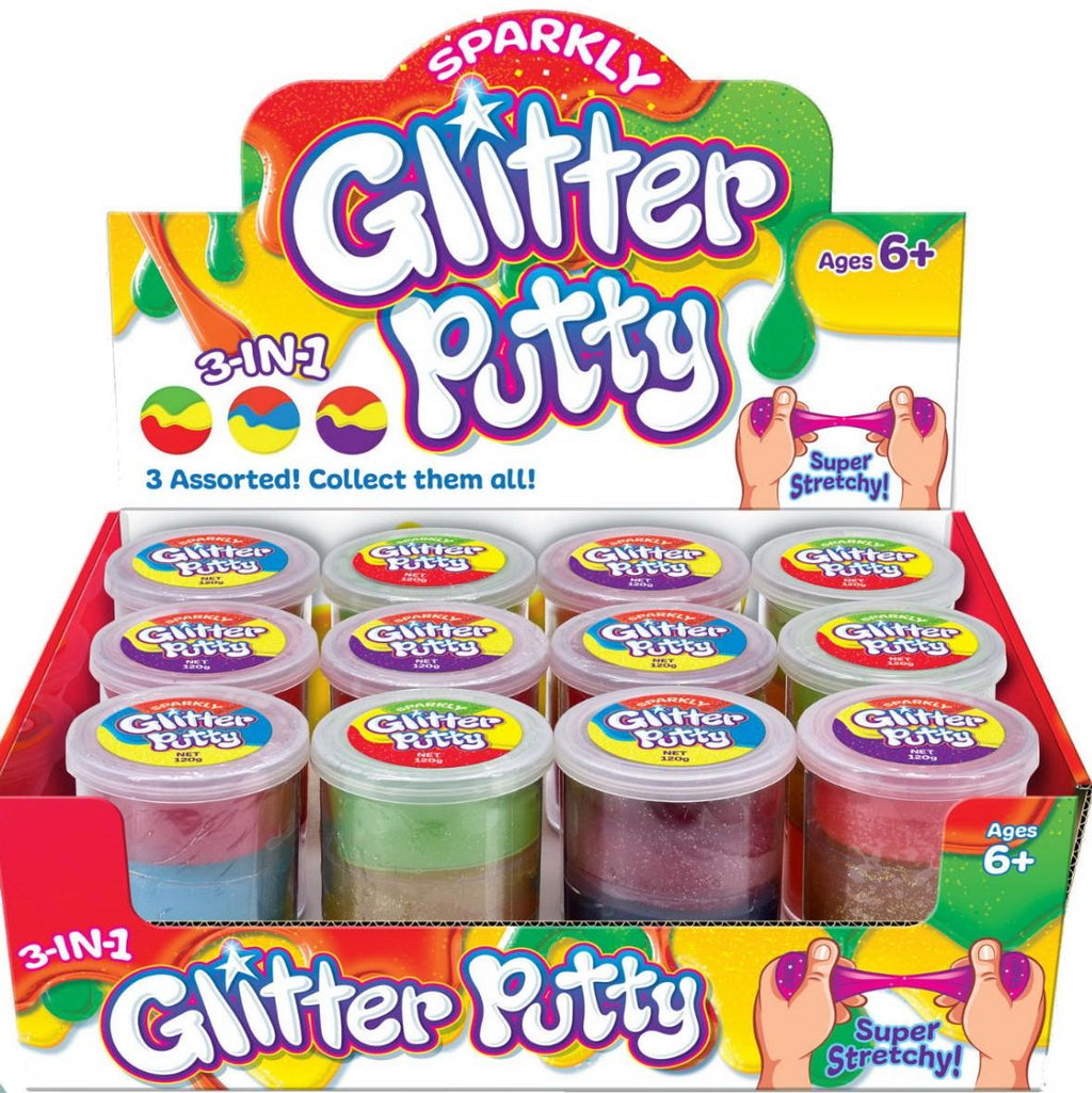 Sparkly 3 in 1 Colour Glitter Putty Children's Sensory Toy