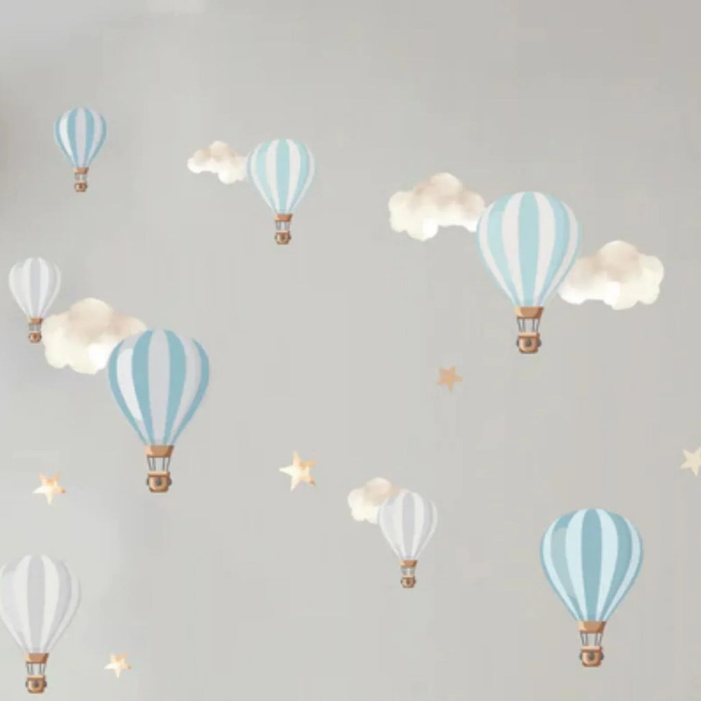 Live Vida Hot Air Balloons Wall Stickers A4 - Blue & Grey