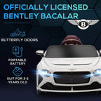 White kids electric car front view with LED headlights and burgundy interior