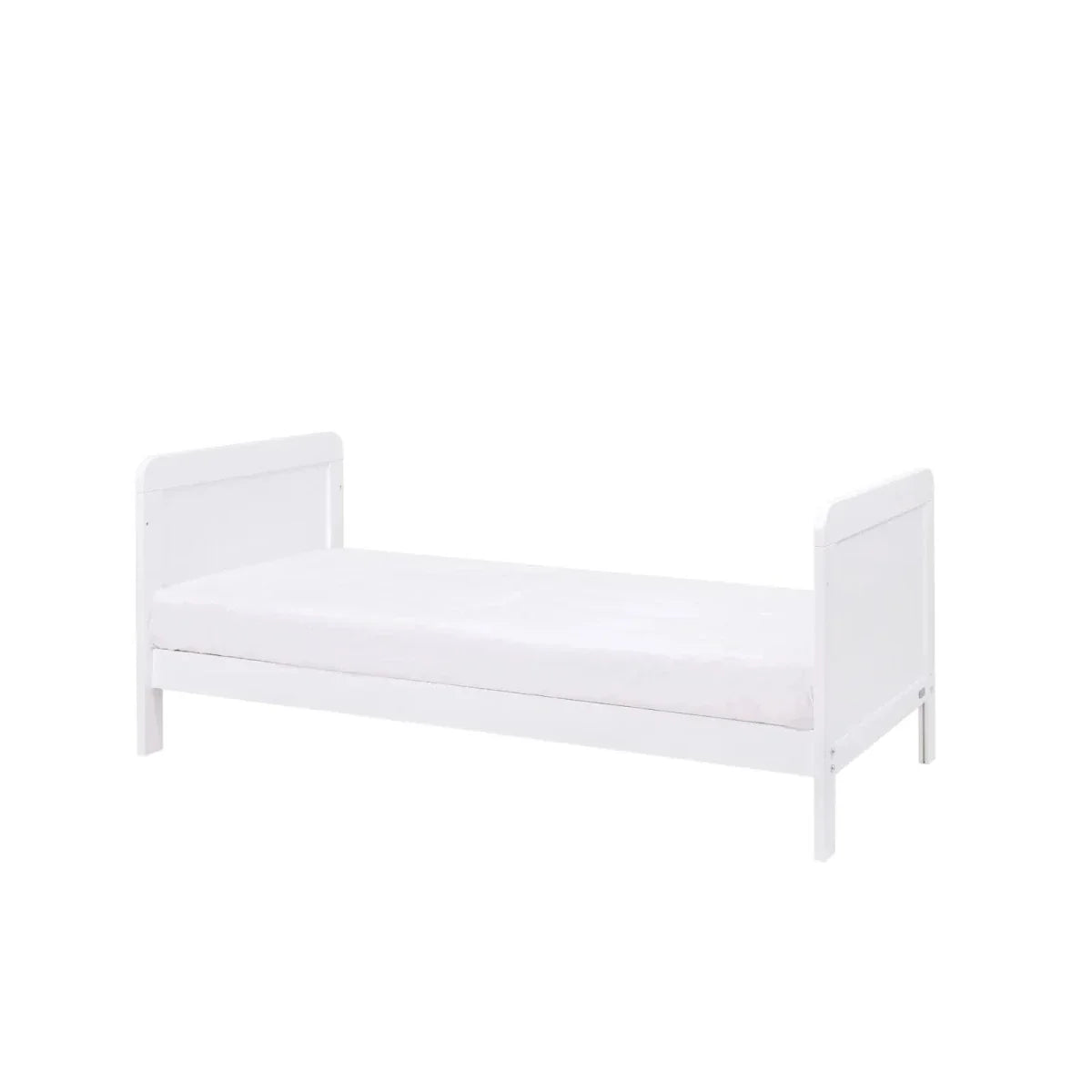White junior bed frame with slatted panel ends and low side rails