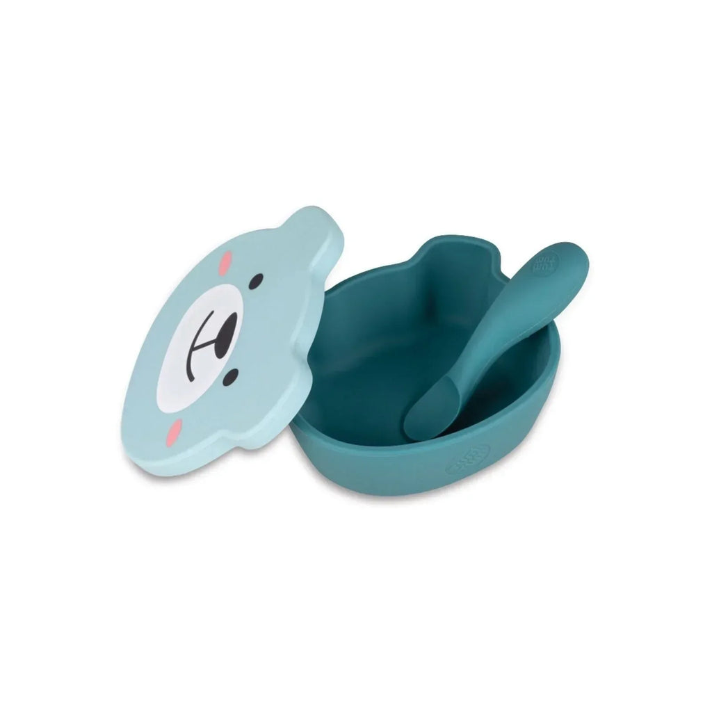 TUM TUM Silicone Weaning Bowl & Spoon Set Boris Bear - Blue - Bobobiy