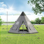 Grey 6-person tipi tent front view with visible size measurement lines
