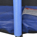 Blue trampoline padding with black mesh safety net and stitched edge