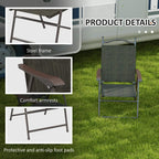 Folding garden chairs showing steel frame, comfort armrests, and anti-slip foot pads