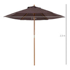 Coffee-brown wooden garden parasol, 2.5 m canopy, 2.3 m overall height