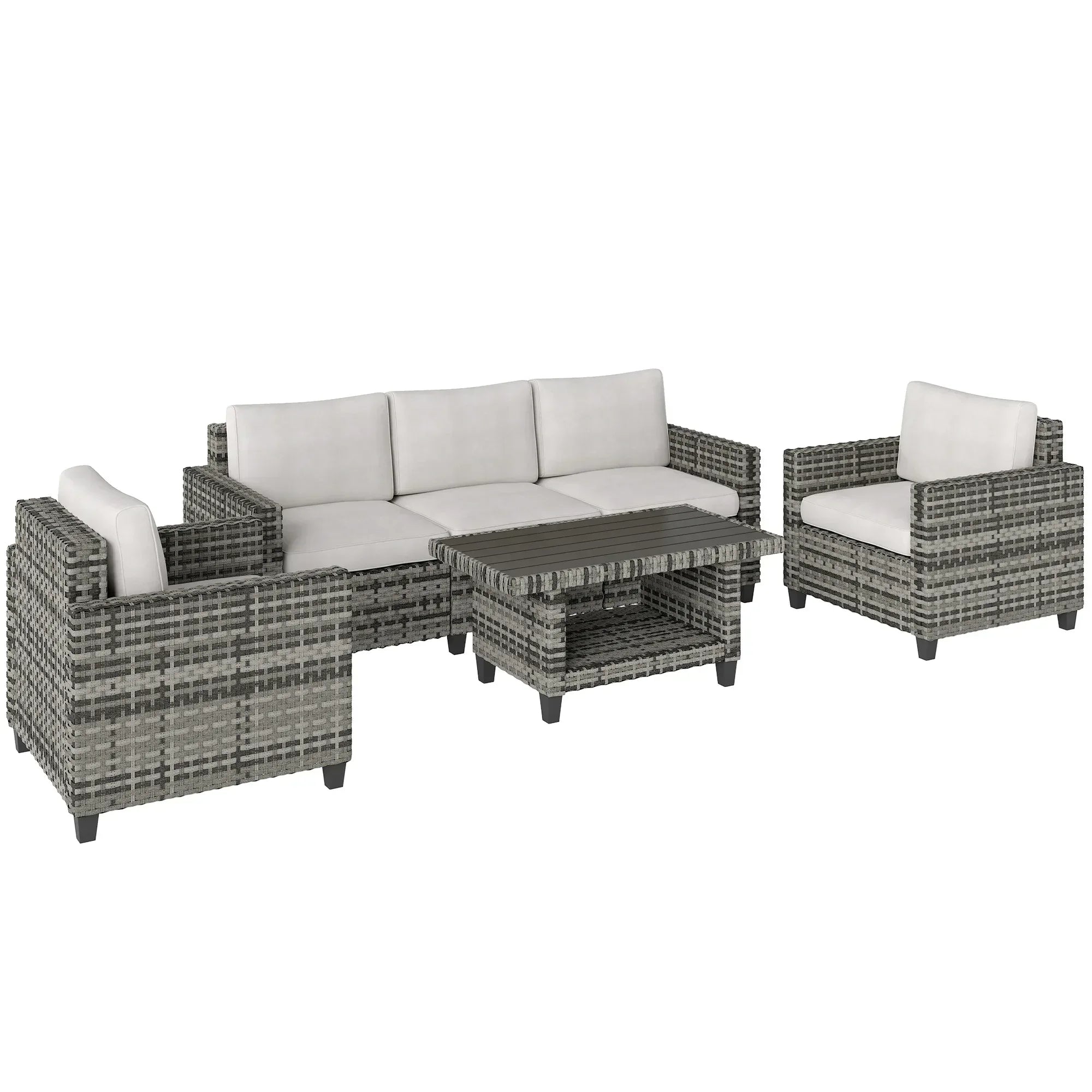 Six-Piece Modular Rattan Sofa Set - Light Grey - Bobobiy