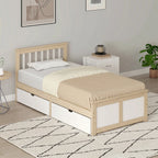 Pine single storage bed with headboard and drawer storage under the frame