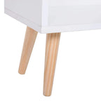 White bookcase with light wood legs