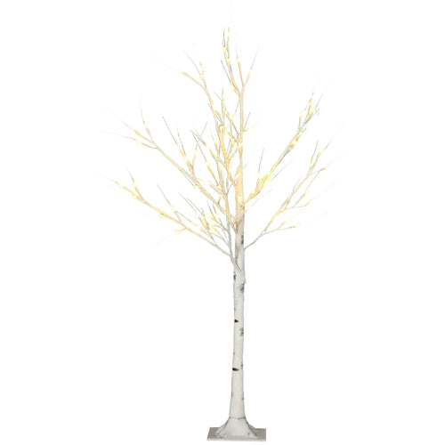 Artificial white birch tree on a stand with pre-lit warm white LED light branches