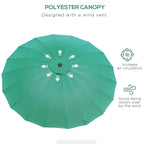 Green polyester parasol canopy with central vent, shown from the underside