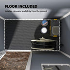 Interior view of grey storage shed with included base floor and side panels