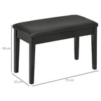 Black padded piano bench stool with flat seat and four legs