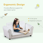 White toddler sofa chair with padded backrest and curved armrests