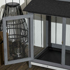 Rabbit hutch side enclosure with wire mesh door and black tray at the base