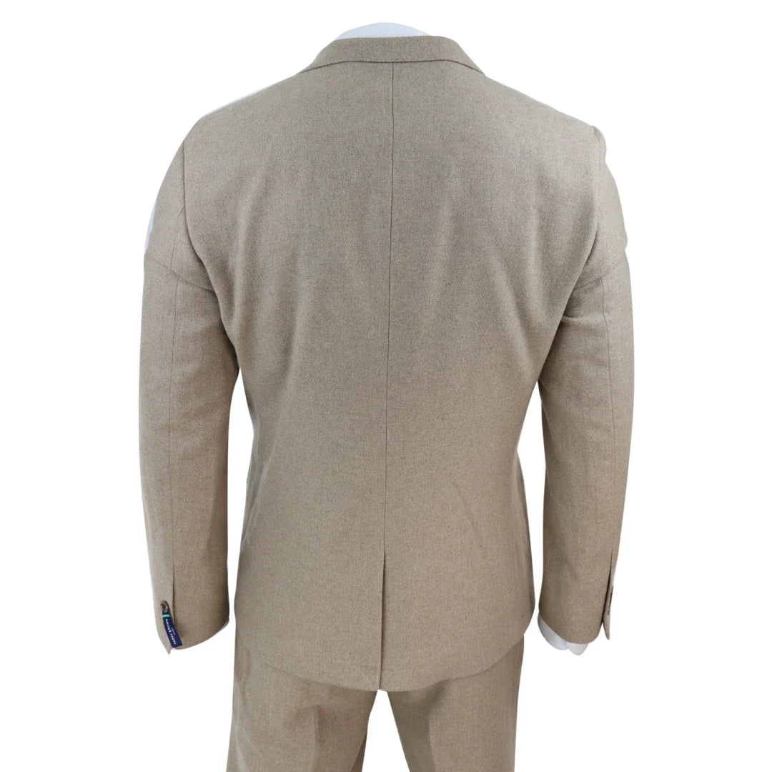 AK-23 - Men Tweed 3 Piece Suit Tan Oak Double Breasted Wedding