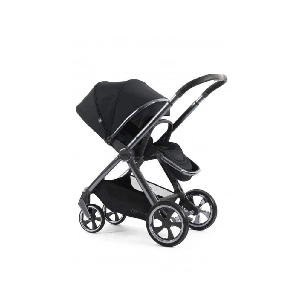 Carbonite single stroller rear/side view with dark canopy and compact fold frame