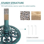 Green bird bath stand with decorative base and textured pedestal section