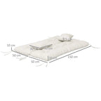 White seat/back cushions with two pillows and tie strings; approx 150x50 cm