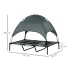 Grey raised pet cot with arched canopy and foldable elevated frame