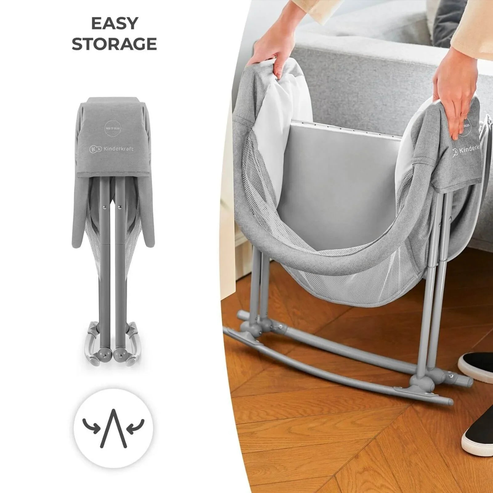 Kinderkraft LOVI 3-in-1 Baby Crib - Grey