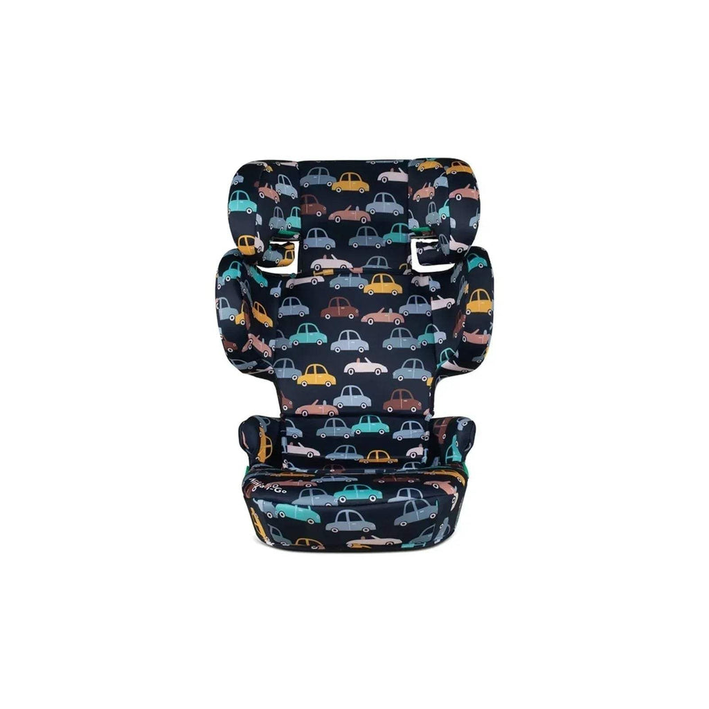 Kids car seat headrest and base, navy car print upholstery
