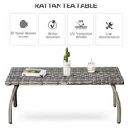 Grey PE wicker rattan garden coffee table with woven top and rounded legs